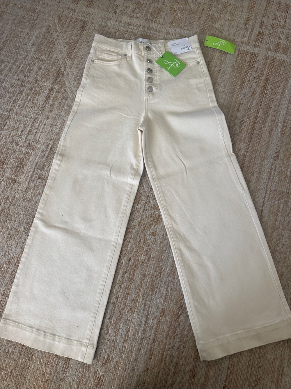 Sam Edelman Cream Wide-Leg Ankle Jeans